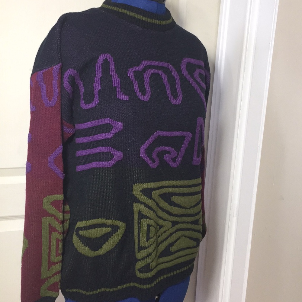 Vintage 80’s geometric crewneck sweater L - Picture 8 of 8
